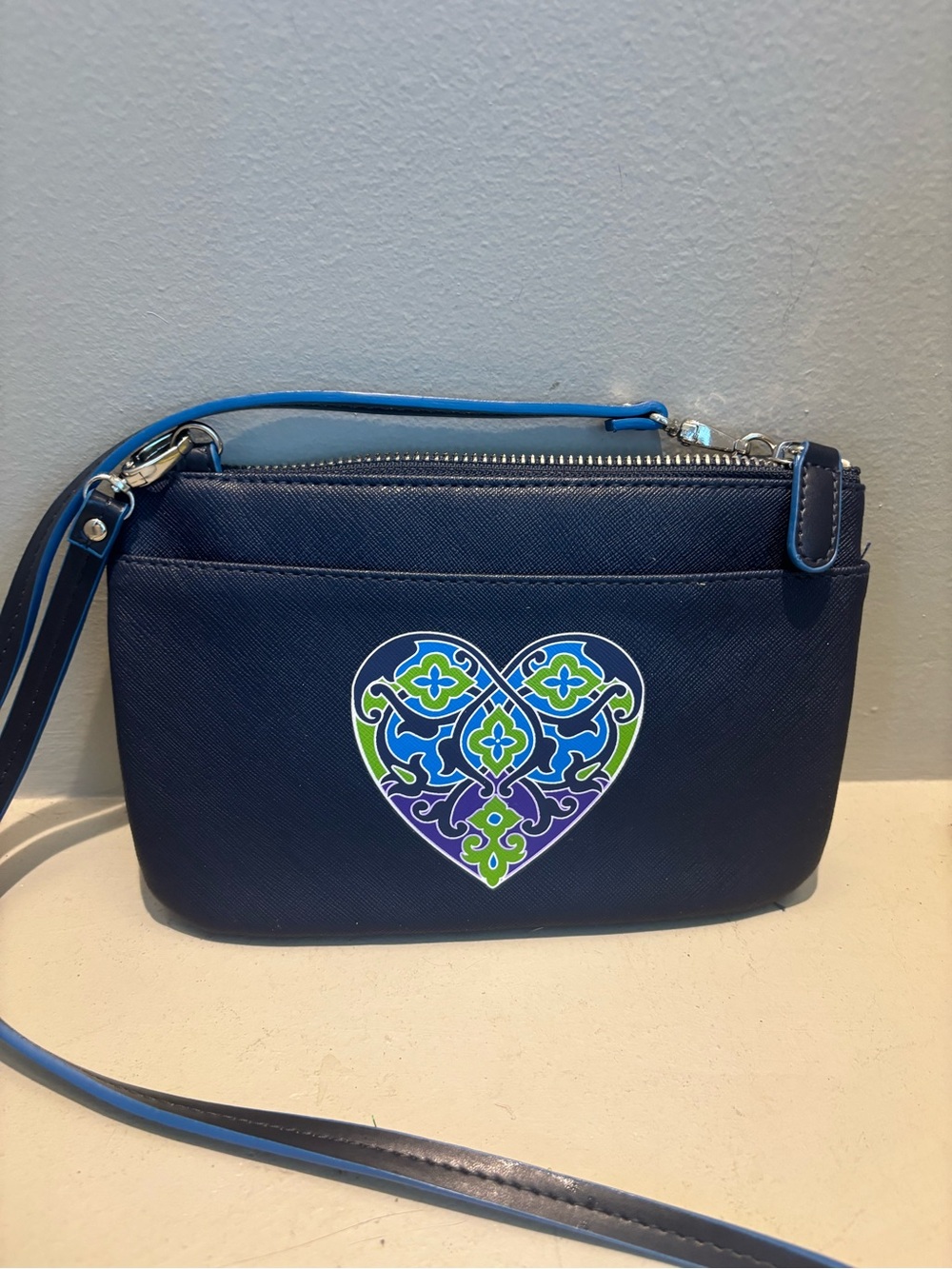 Brighton Navy blue Crossbody Heart logo Summer travel zip purse bag lightweight